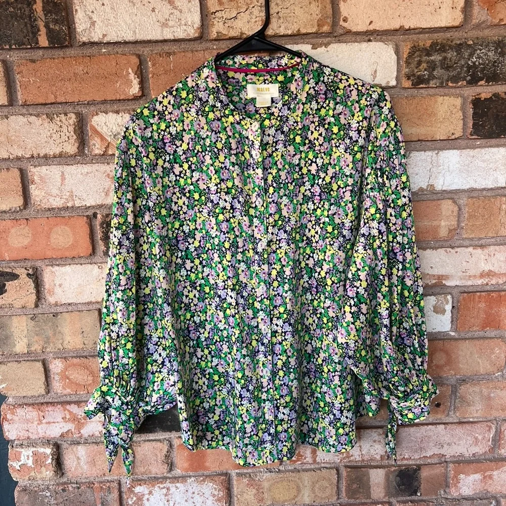 Anthropologie Maeve Floral Long Sleeve Button Front Blouse_3